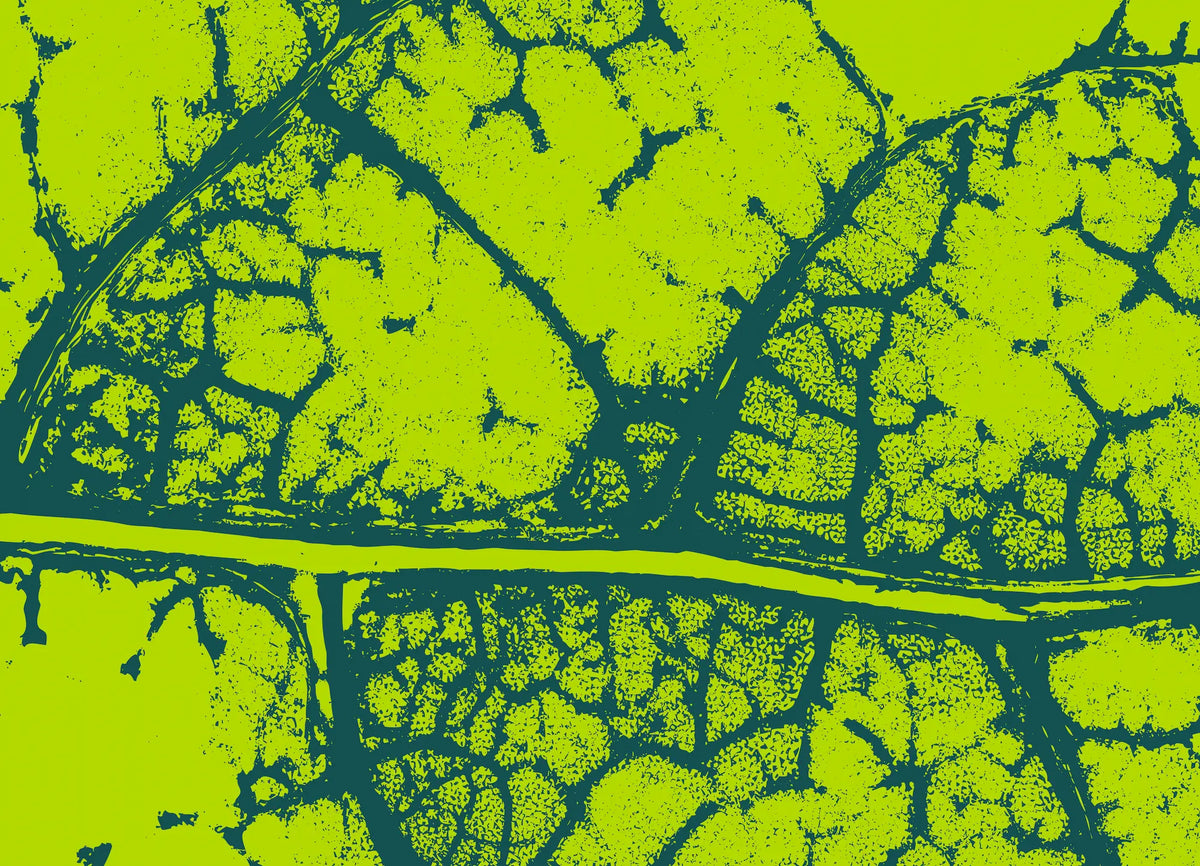 Lime green Outland brand pattern showing a stylised cracked rock surface