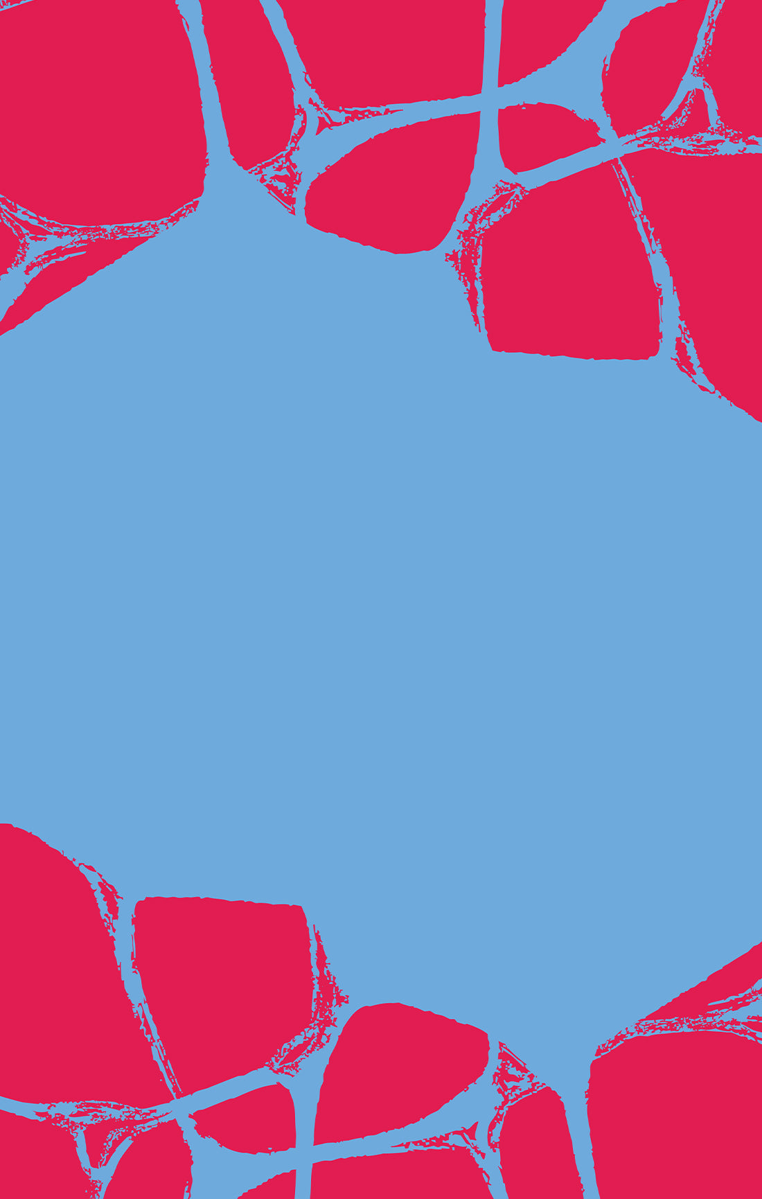 Outland East of Eden NEIPA graphic design featuring a large light blue central square surrounded by a border of bright pink organic, cracked-like shapes outlined in light blue.