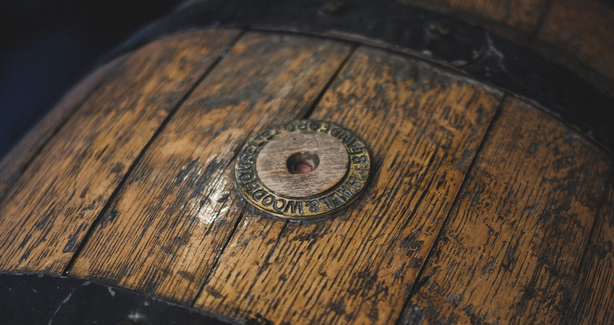 End of a wooden Badger cask ale barrel in the brewery cellar