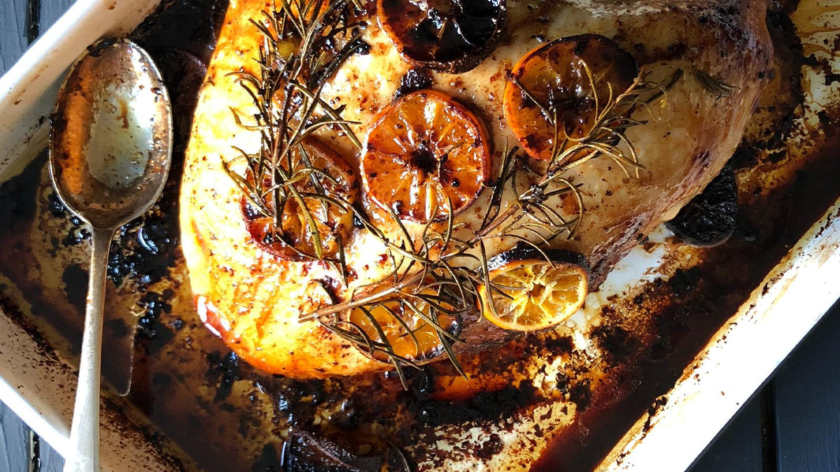 Christmas roast turkey being basted, paired with Badger beer