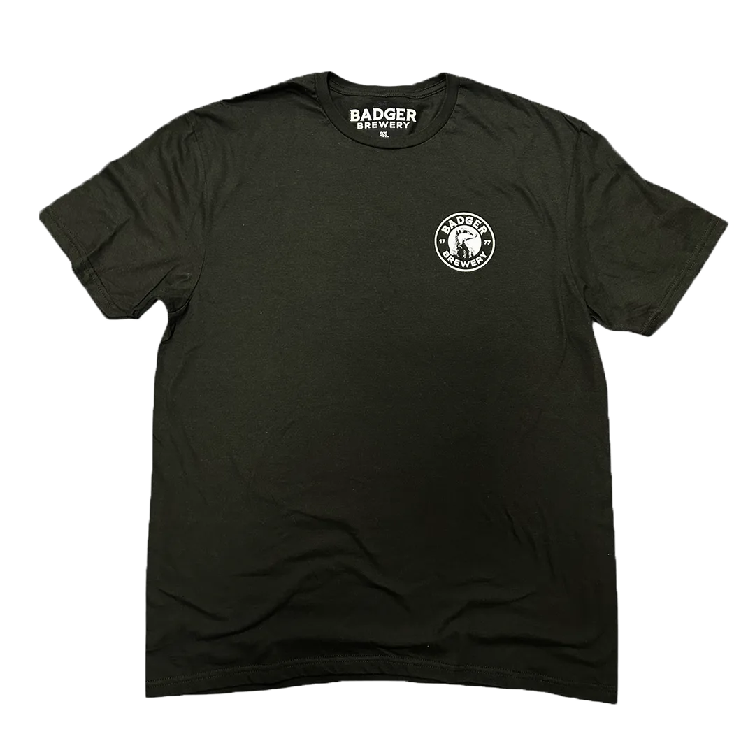 Front of the black Badger t-shirt with a small badger roundel logo on the chest