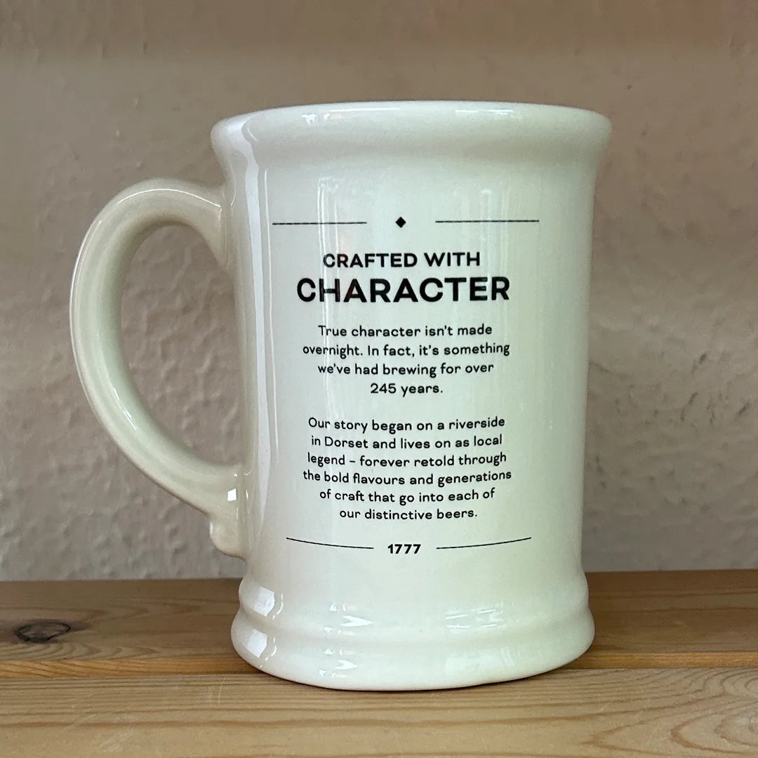 Reverse of the Badger tankard printed with the Crafted with Character brewery story