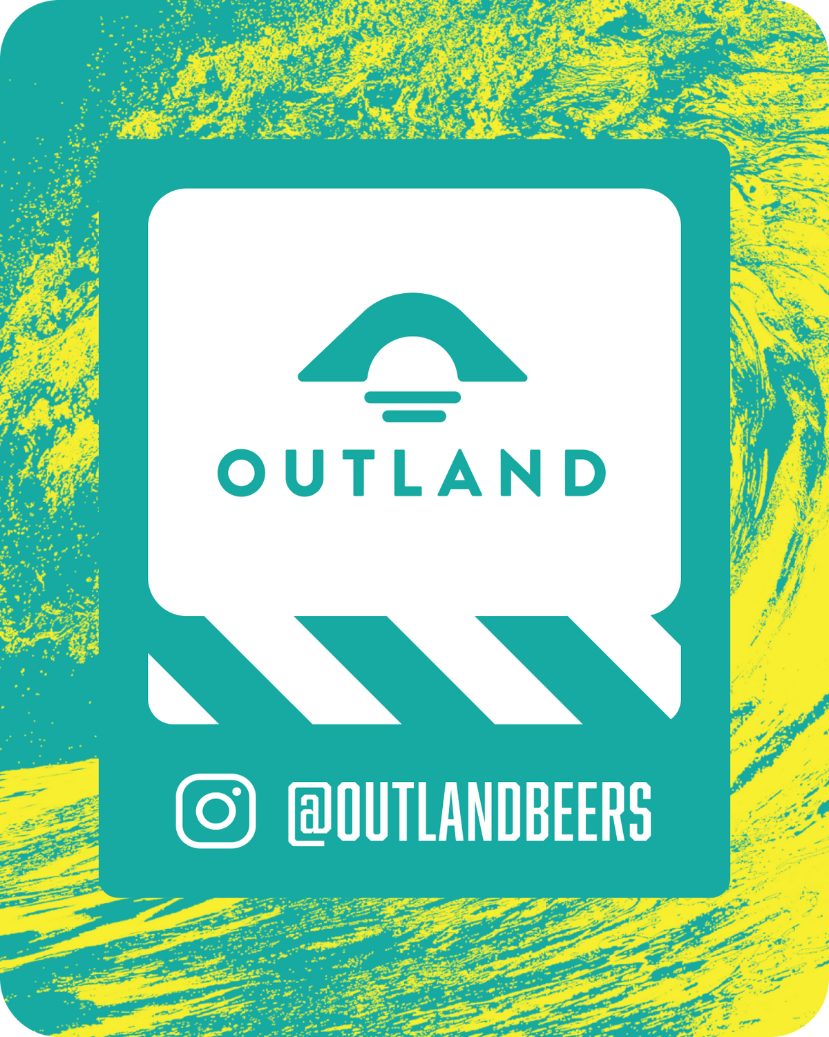 Outland social graphic with the Instagram handle outlandbeers over the brand pattern