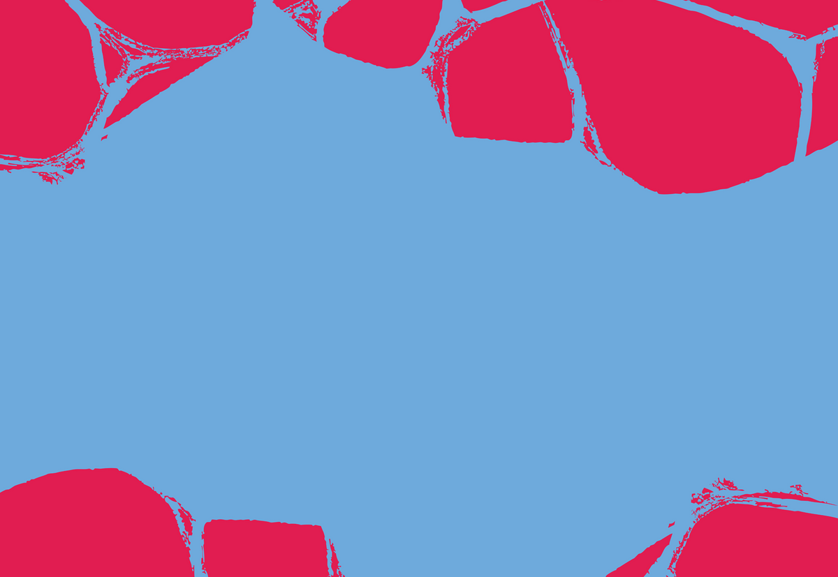 Outland East of Eden banner graphic in the pink and blue brand pattern