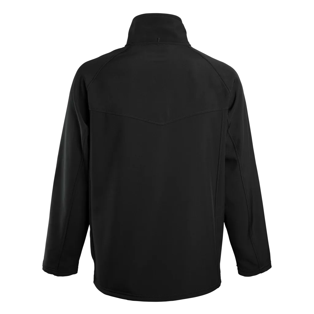 Back of the plain black Badger soft shell jacket