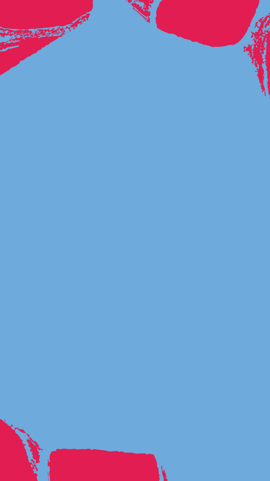 A minimalist Outland East of Eden graphic design featuring a solid light blue central square framed by abstract, textured bright pink pattern strokes along the top, bottom, and corners.