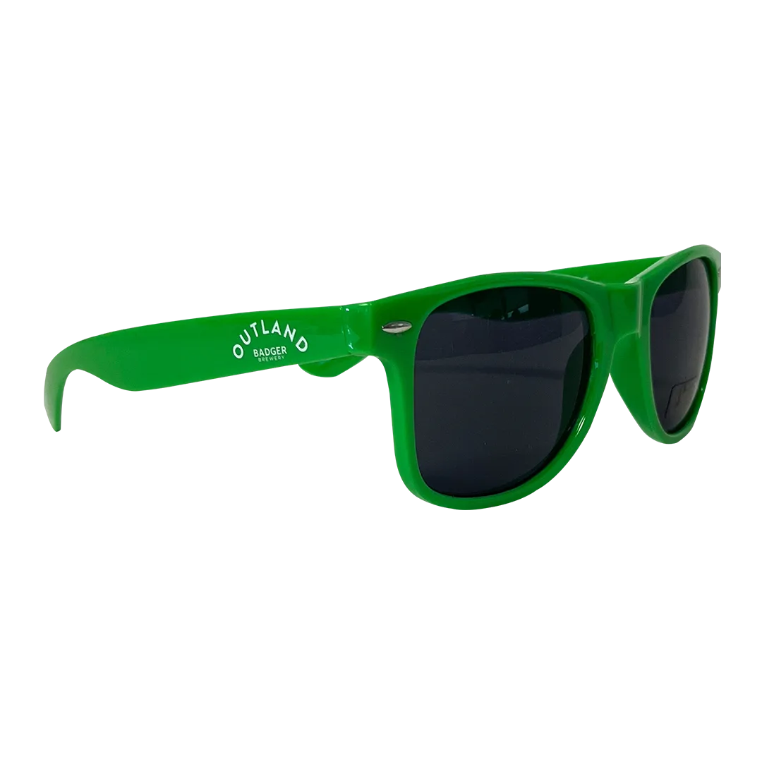 Bright green Outland sunglasses with dark lenses and branded arms