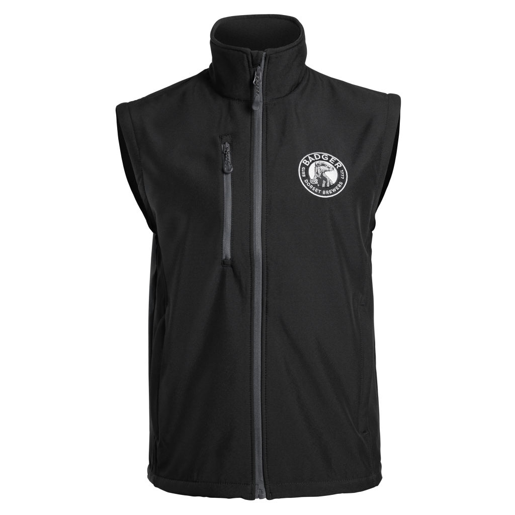 Full view of the official sleeveless body warmer from Badger Beers