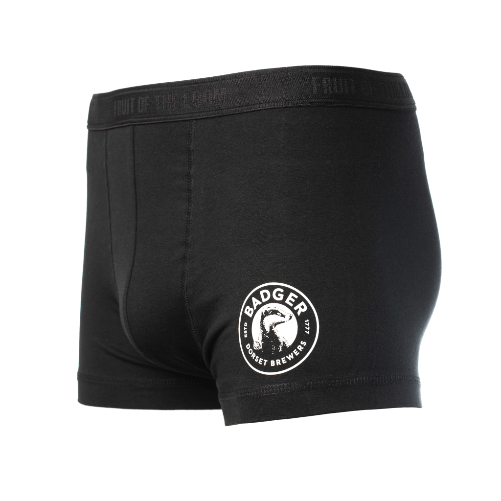 Badger Beers tight boxer shorts showing the Badger logo on the leg