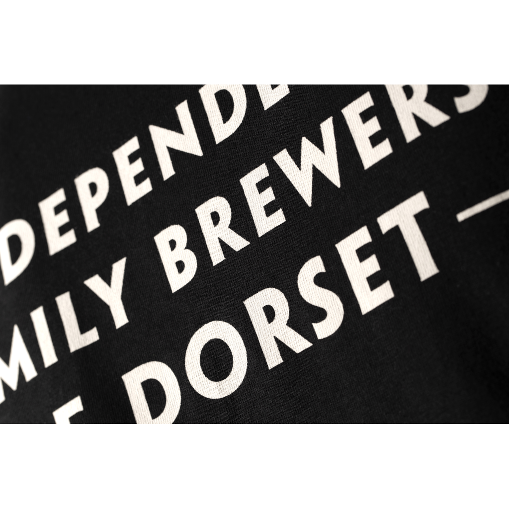 Close up of the Badger Beers official Men's T-Shirt showing the brewery slogan about being an independent brewer in Dorser