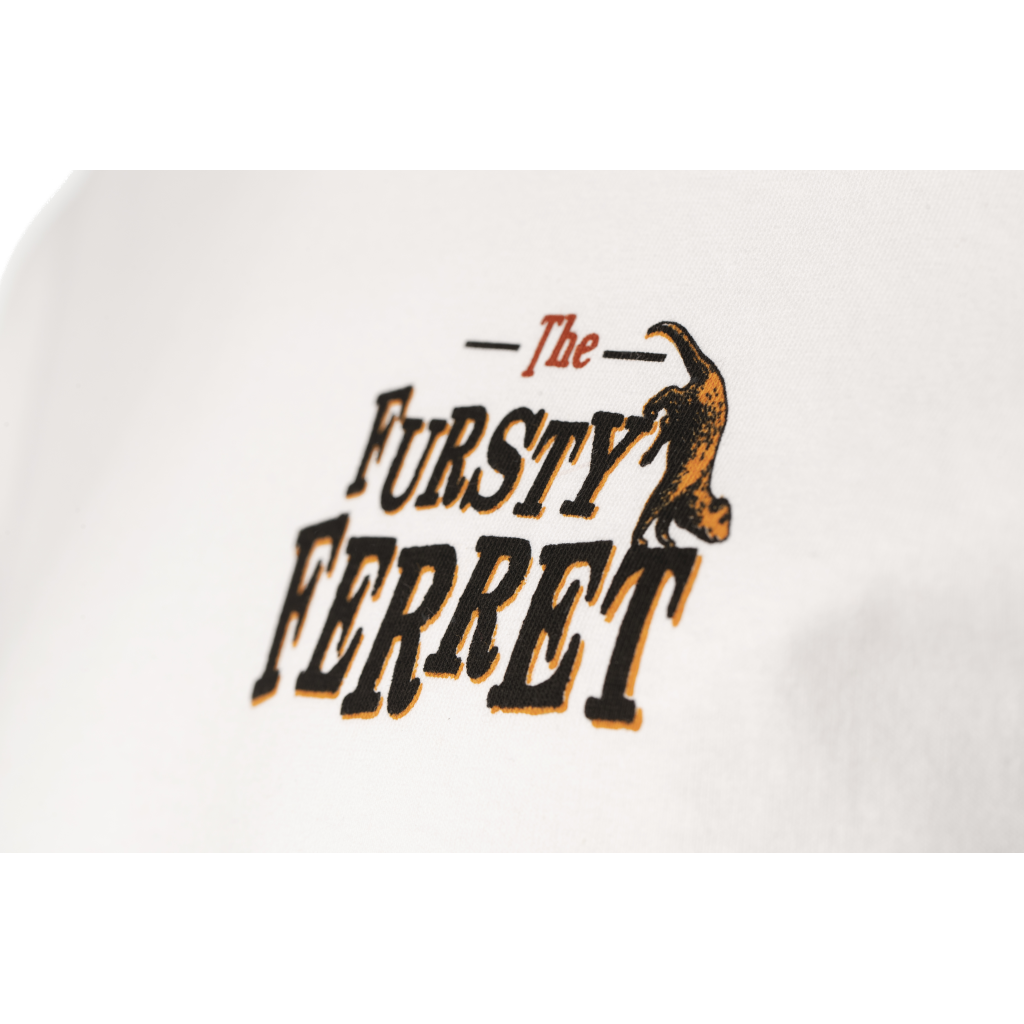 Close Up of The Fursty Ferret Logo Design on White T-Shirt