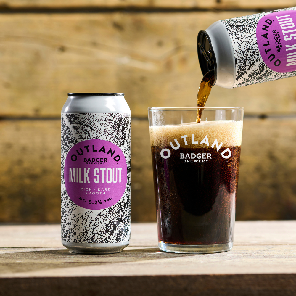 Outland Milk Stout | Can pouring into pint glass