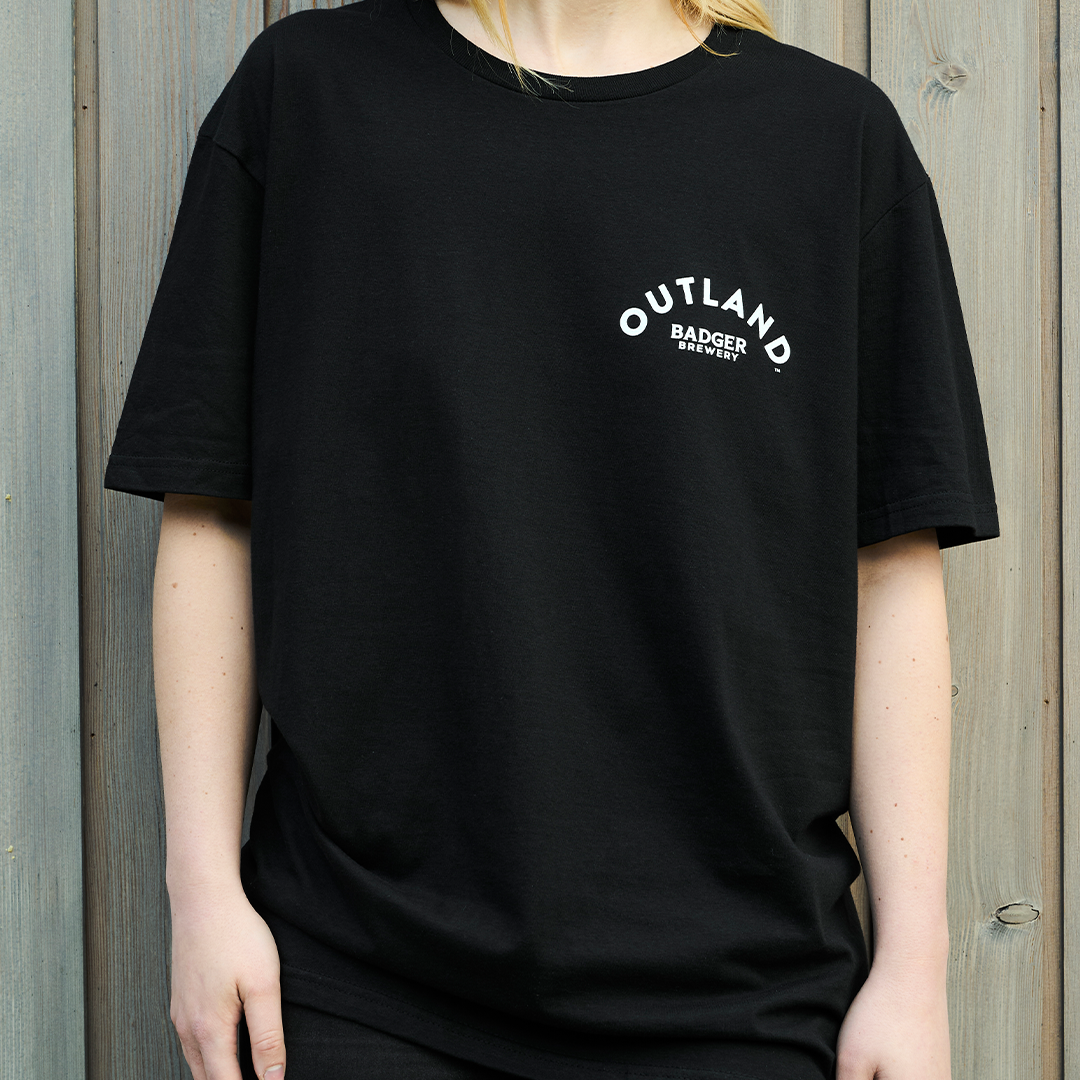 Person wearing Outland Black T-shirt (Front)