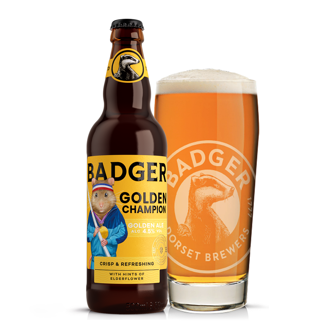 Badger Golden Champion Bottle and Glass