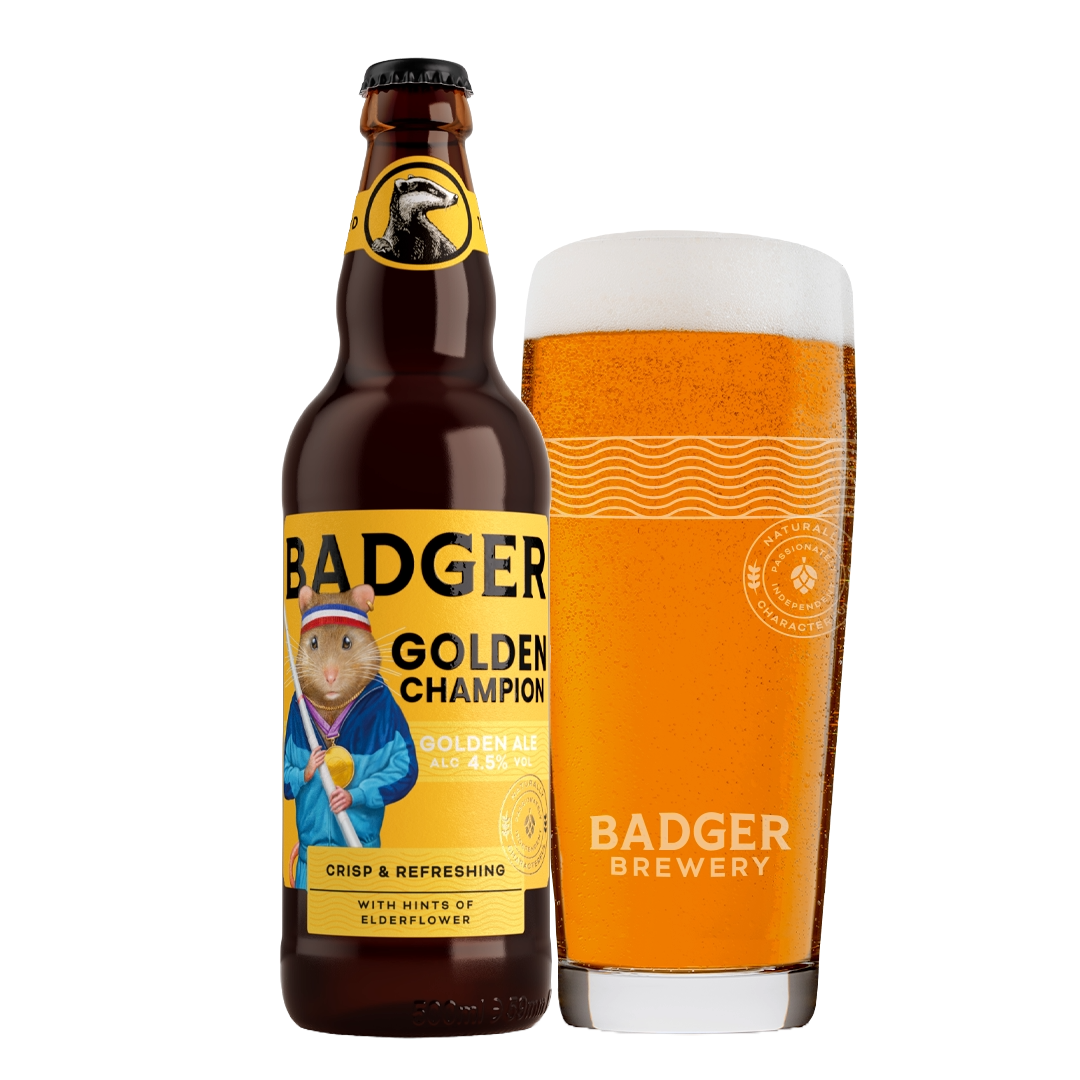 Badger Golden Champion Bottle and Glass
