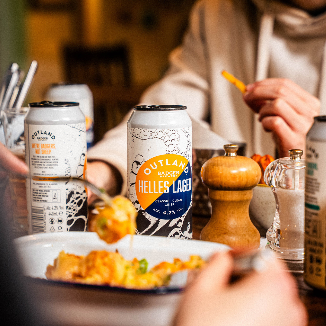 Outland Helles Lager with food