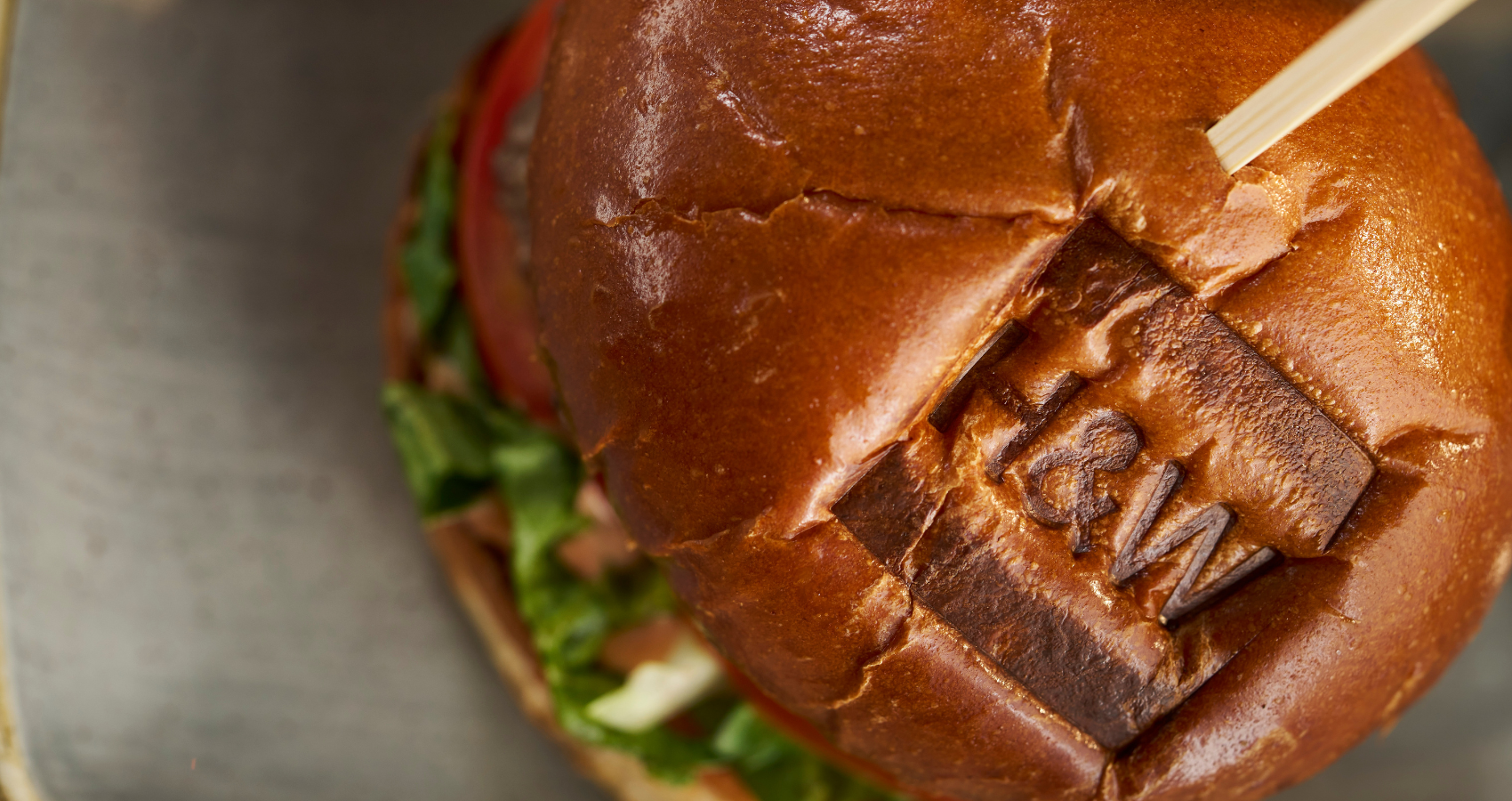 Close-up of Hall and Woodhouse burger