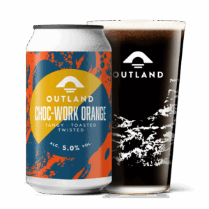 Outland Chocolate Orange Stout Can and Glass